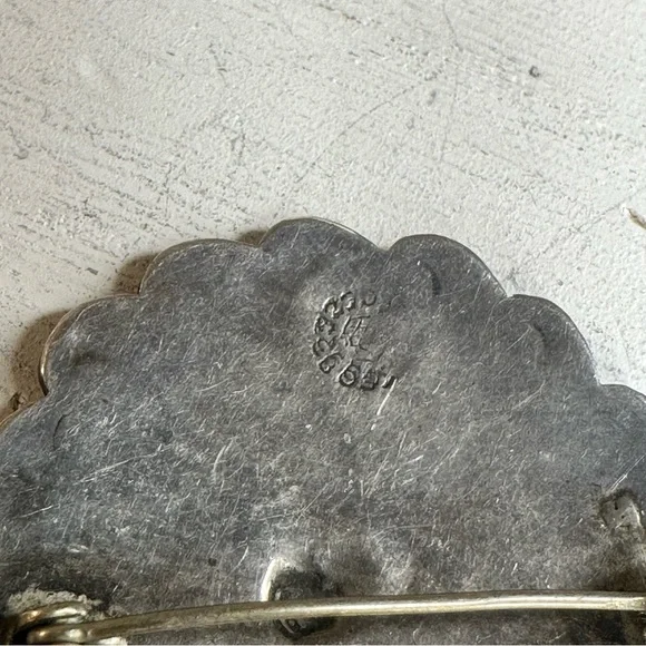 Vintage Mexico Sterling Silver Turquoise Inlay Sun Brooch - Picture 4 of 7